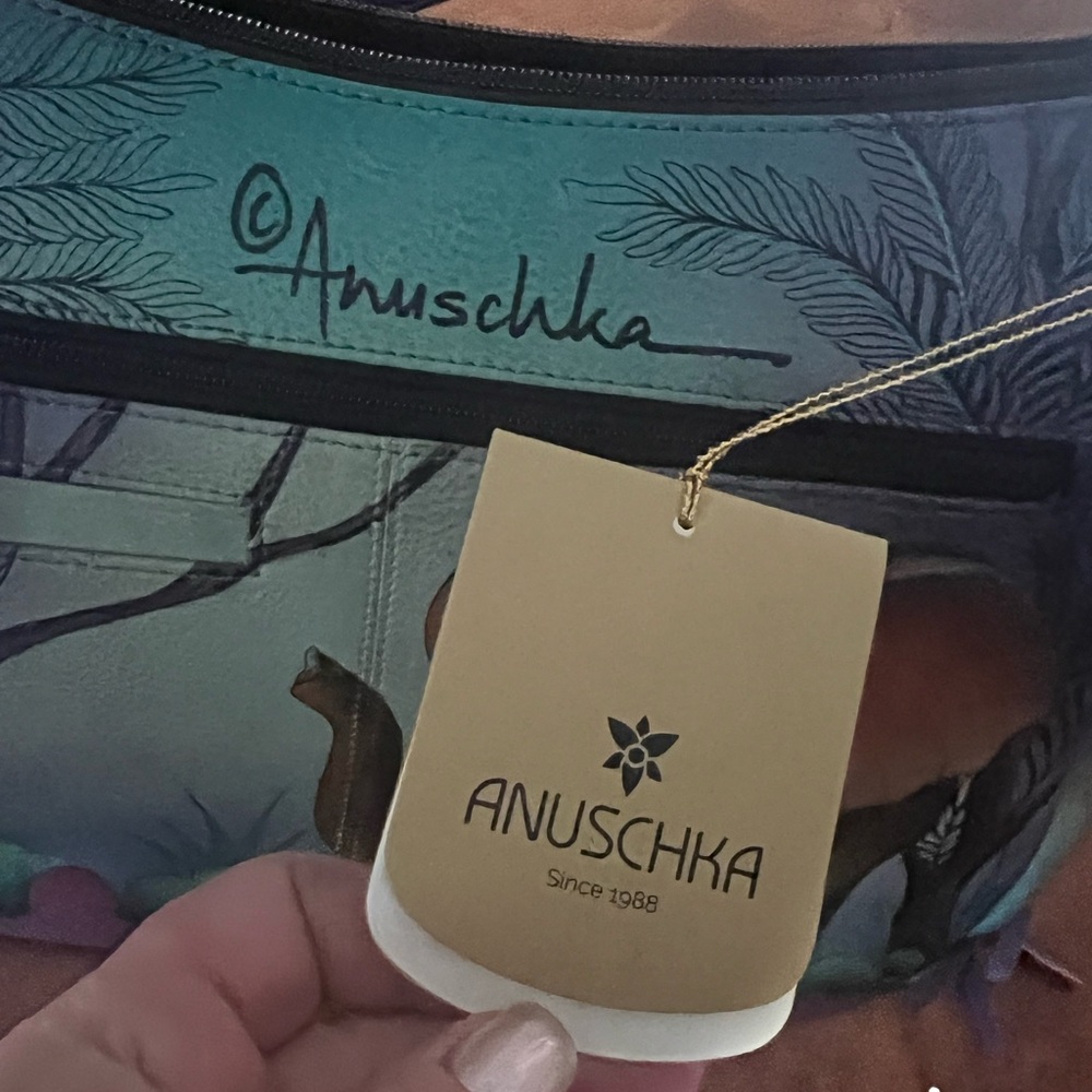 Anuschka Purple Elephant Design Shoulder Bag - Picture 9 of 9